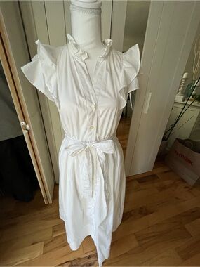 Free Assembly Women's Ruffle Cotton Midi Shirtdress